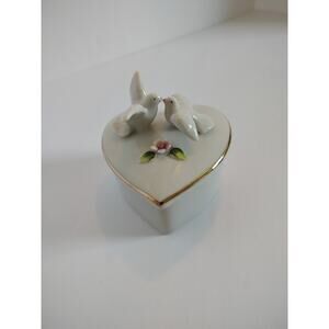 Heart Shaped Doves With Love Porcelain Trinket Jewerly Box by Shafford Japan